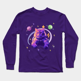 Astronaut Cat purple Long Sleeve T-Shirt